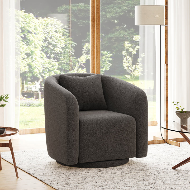 Bashar Upholstered Swivel Barrel Chair, Dark Gray, 29.5" H x 31.1" W x 31.1" D