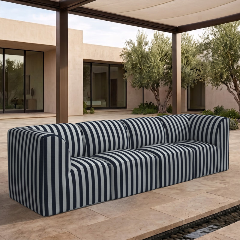 Canapé modulaire rembourré 4 pièces avec coussins Sunbrella Praia Essie, Sunbrella® rayé à brume expressive