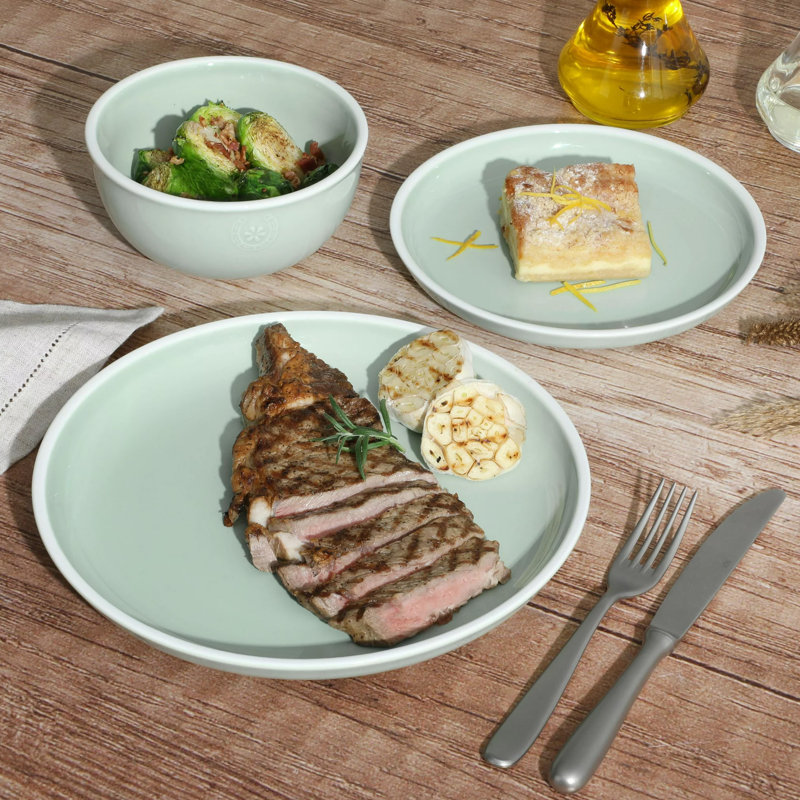 Ebern Designs 12 Piece Stoneware Dinnerware Set, Aqua