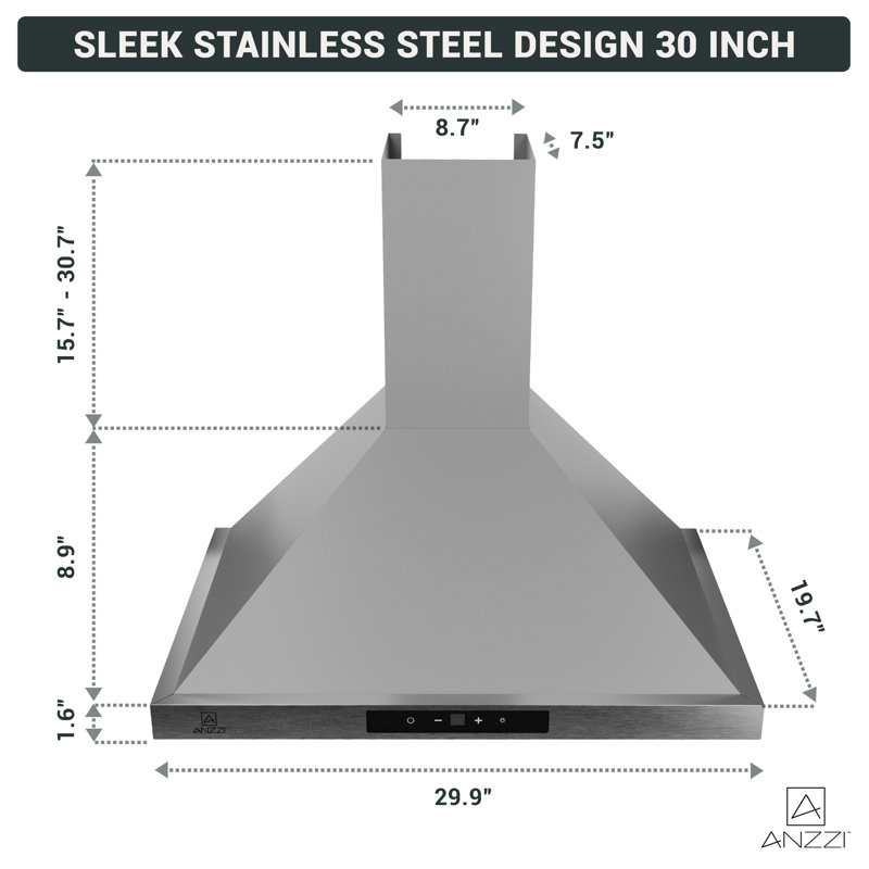 30" Stainless Steel Wall Mounted 450 CFM Convertible Range Hood With Aluminum Filter, 2W Double LED Bulbs And Touch Switch