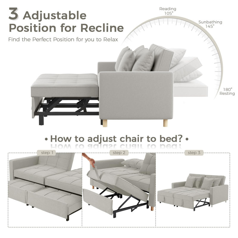 2 Seater Linen Sofa Bed, Grey