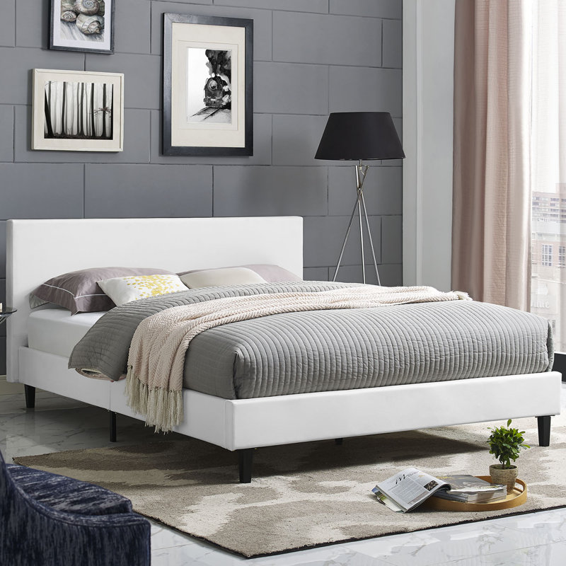 Anya Full Double White Faux Leather Upholstered Bed Frame