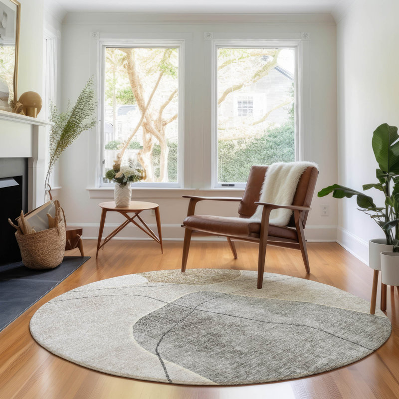 Premium Machine Washable Prisco Beige Rug, Round 8'