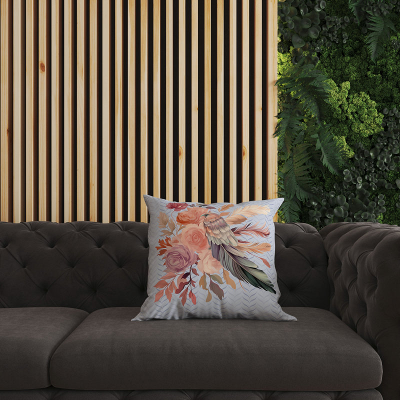 Coussin décoratif réversible Feathered Bouquet, H 20 po x l 20 po, Floral rose / bleu, Simili daim