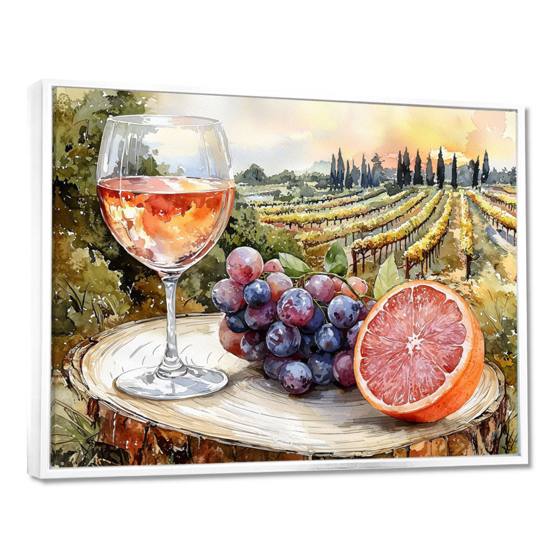 Birtie - Vineyard, art mural, H 12 po x l 20 po, Impression encadrée flottante, Blanc