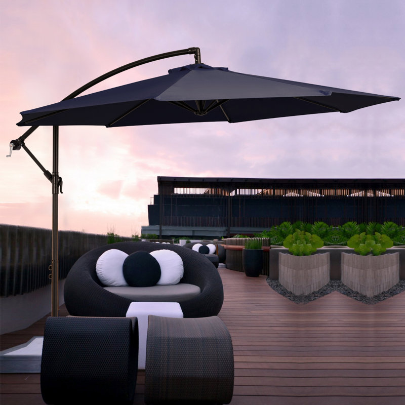 Parasol de patio rond en porte-à-faux de 10 pi avec contrepoids, Noir