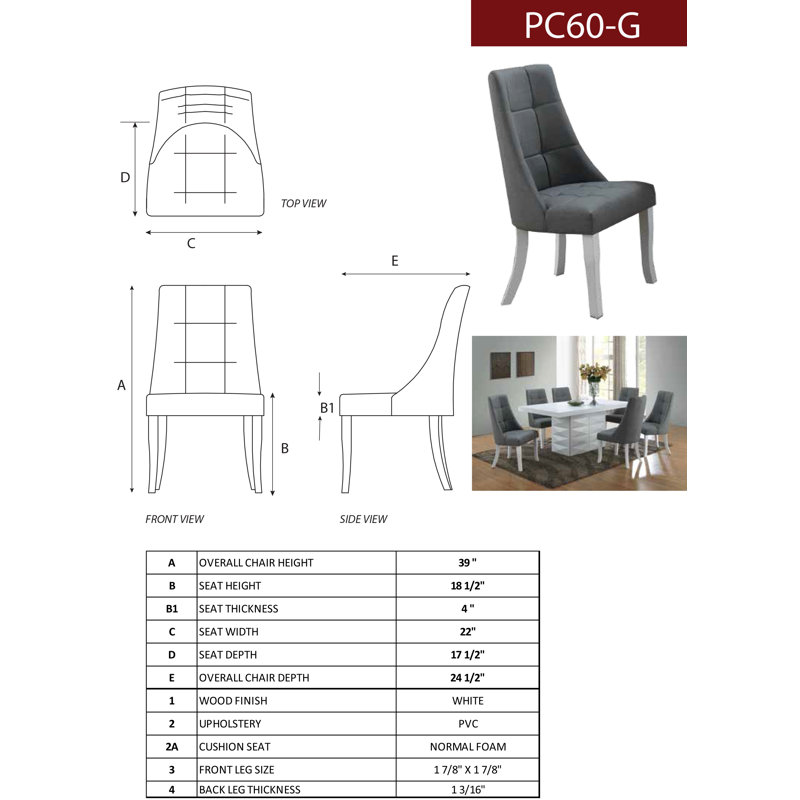 Ensemble de 2 chaises d'appoint Jabali Upholstery Kitchen, Gris