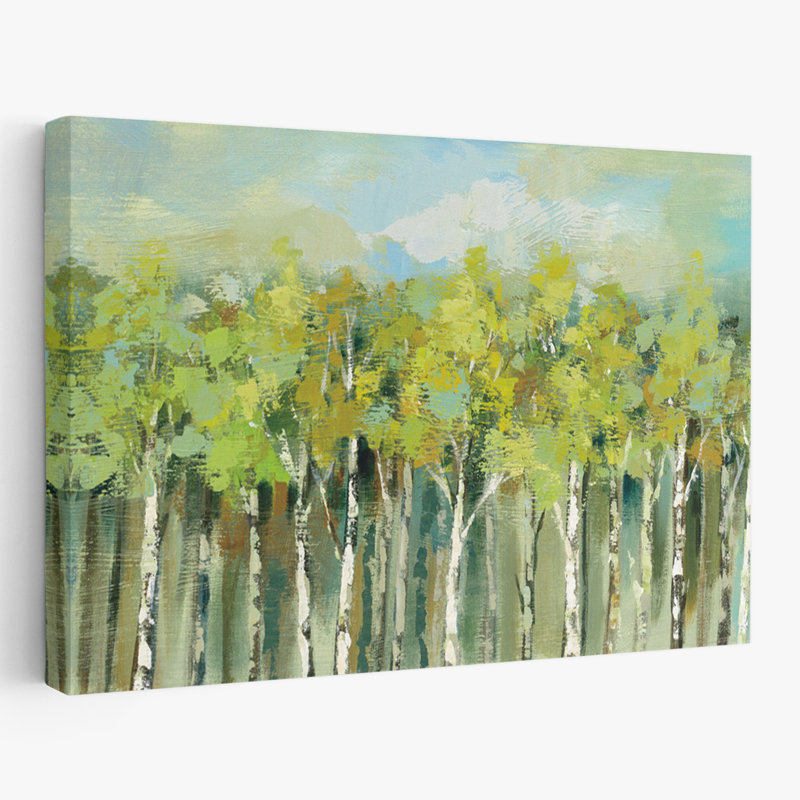 Cimes d'arbre April - bouleau abstrait bleu-brun, H 48 po x l 32 po