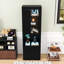 Armoire de rangement moderne à DEL avec finition ultrabrillante, tablettes en verre-1807533368