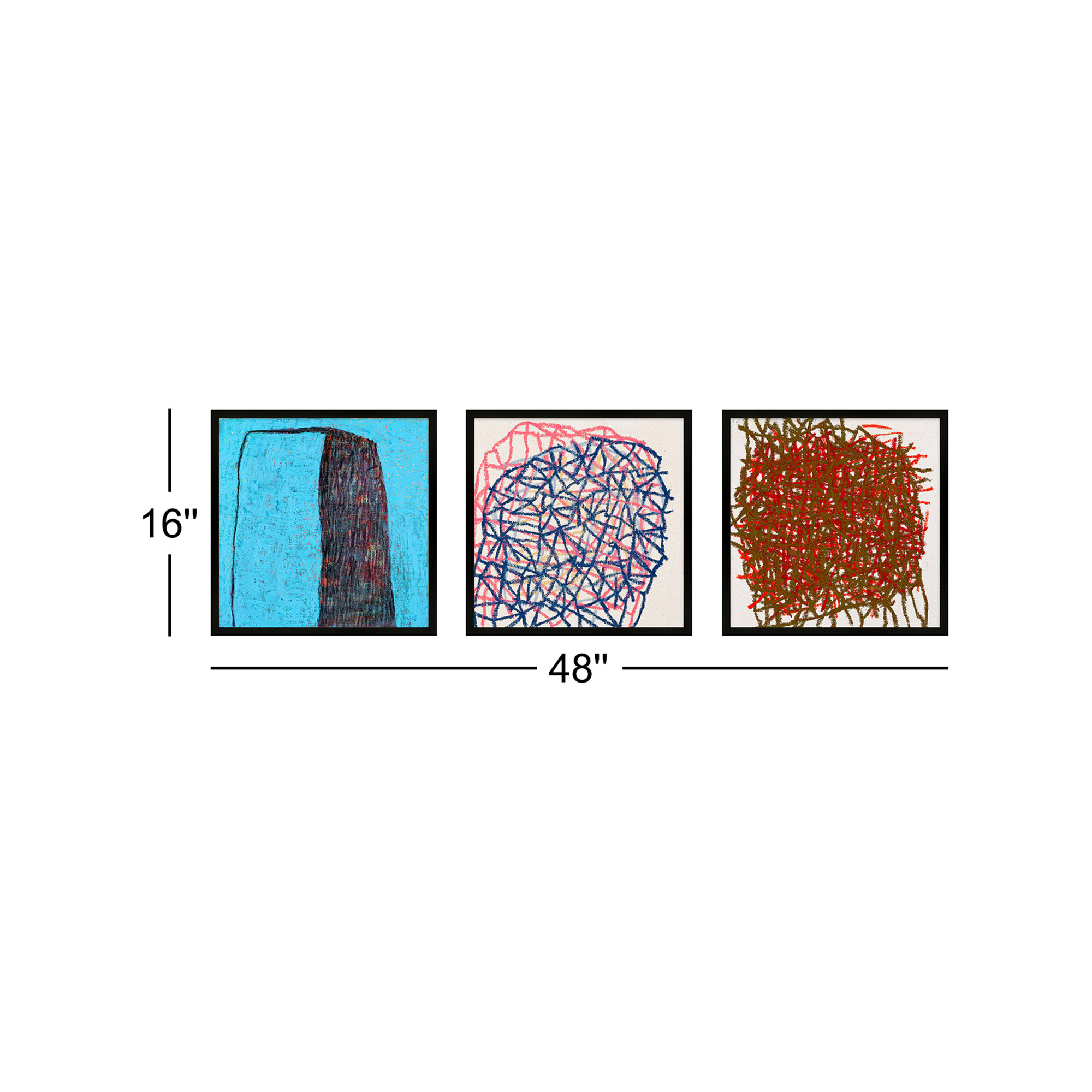 Tangle. Set Of 3 by Stephanie Dennis, 16" H x 48" W  x 1.25" D, Black