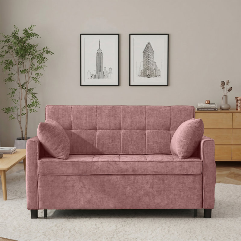 Canapé-lit rembourré 56,9 po avec port USB et poche latérale, Rose