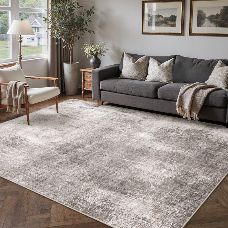 Cendrier moderne gris foncé tissé à la machine Asher, Rectangle 6 pi x 9 pi