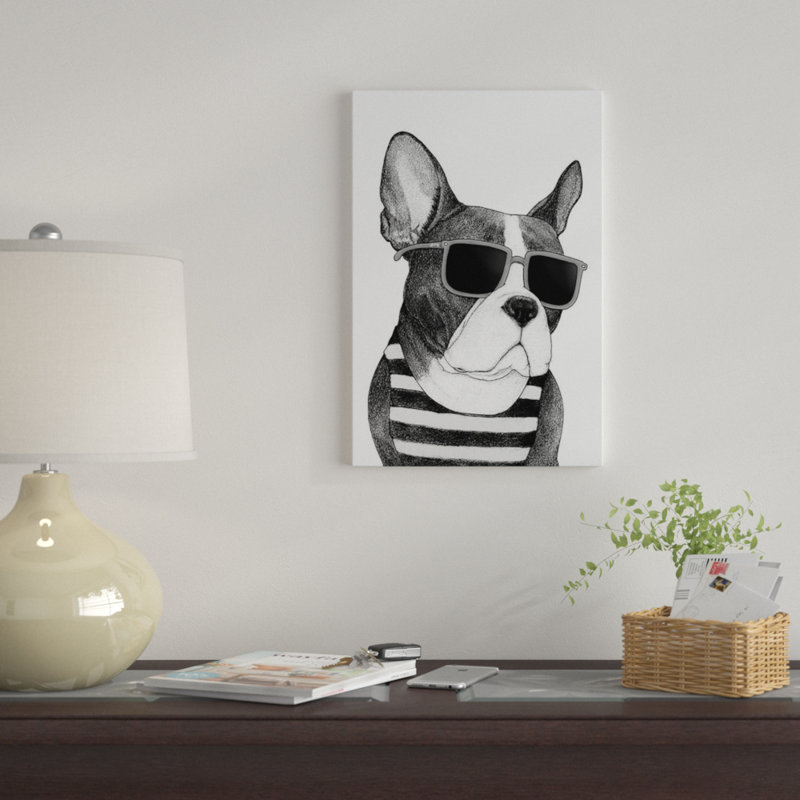 " Frenchie - Summer Style In B&W " by Barruf, 26" H x 18" W x 1.5" D, Wrapped Canvas, No Mat