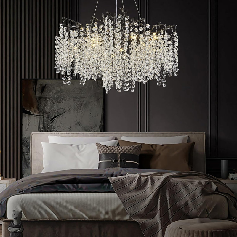 Lustre moderne en cristal K9, Noir mat, 10 lumières, H 17,72 po x l 31,49 po x P 31,49 po 