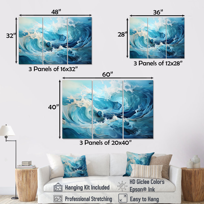 «Oceanic Rhapsody - Abstract Impressionism», ensemble d'art mural, Toile tendue, H 40 po x l 60 po x P 1 po