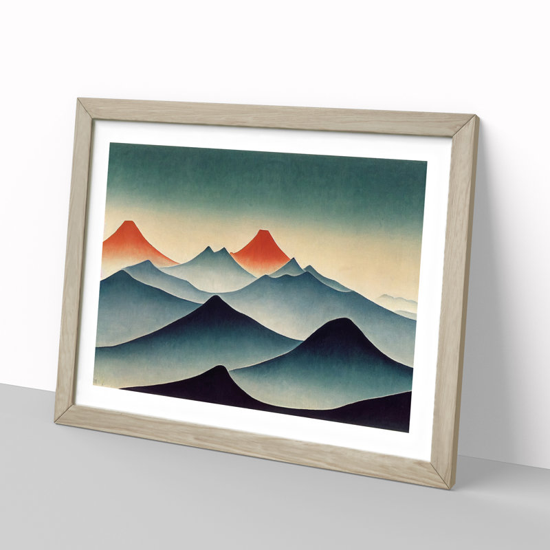 Abstract Japanese Mountains Vol.6 - Single Picture Frame Print, 46cm H x 64cm W x 2cm D, Oak