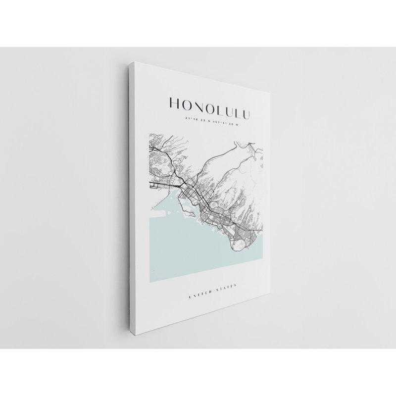 Honolulu Map Print Hawaii Canvas Print, 45" H x 30" W