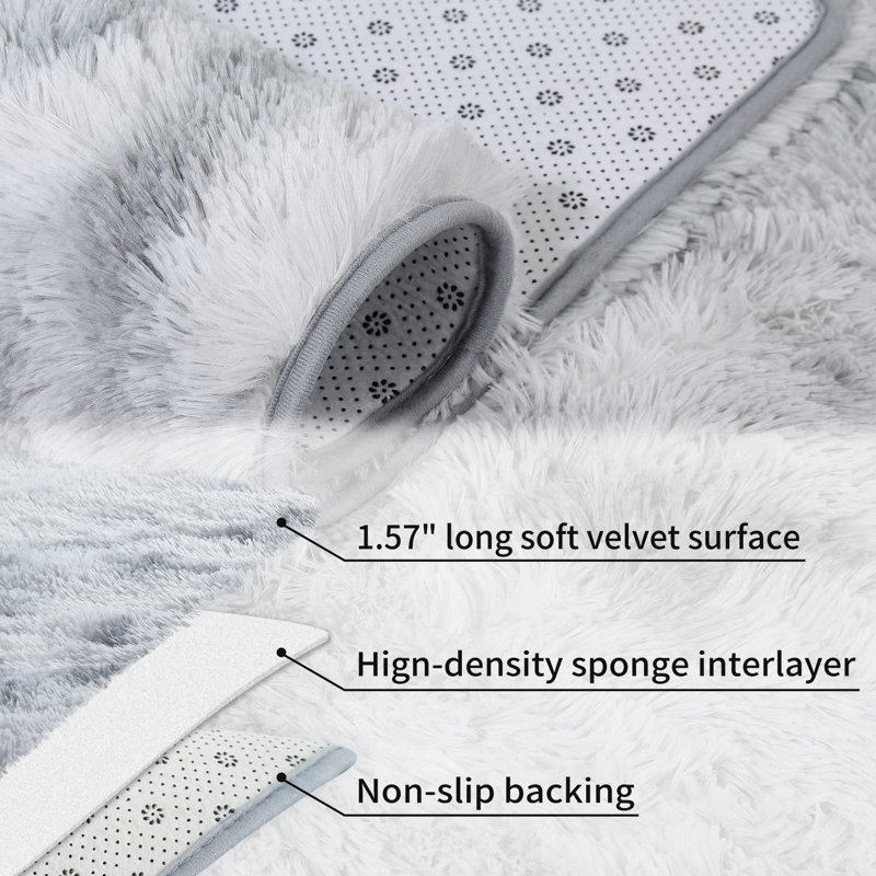 Washable Area Rug, White Gray, Round 120 cm