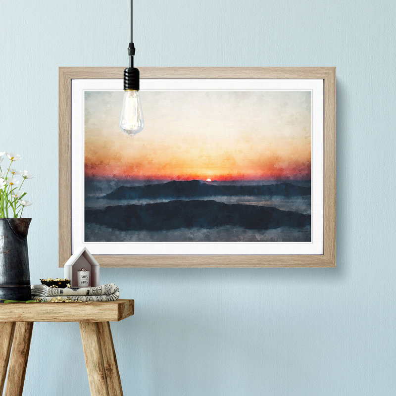 Sunrise In Greece - Single Picture Frame Painting on MDF, Oak Framed, 62cm H x 87cm W x 2cm D