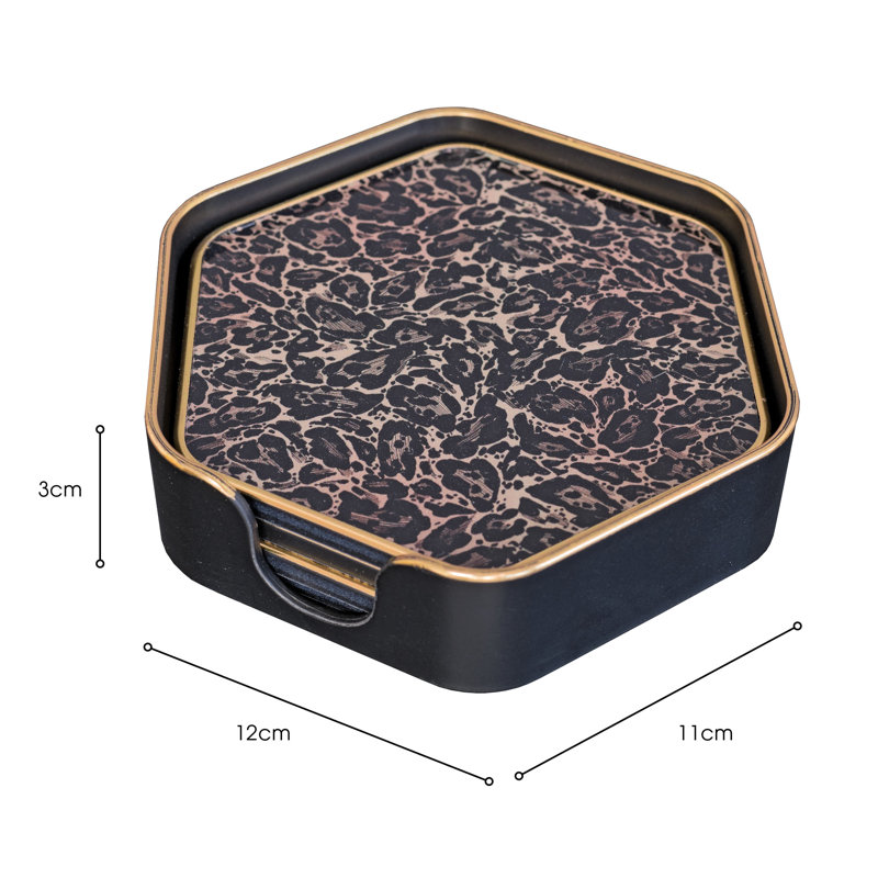 LLB- Hexagon coaster set of 4 Roxy Leopard