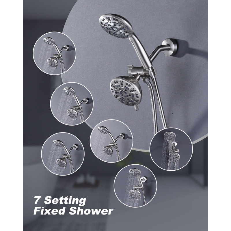 7-Spray Shower Faucet 1.8 GPM Double Shower Heads And Tub Spout (Valve Included), Brushed Nickel