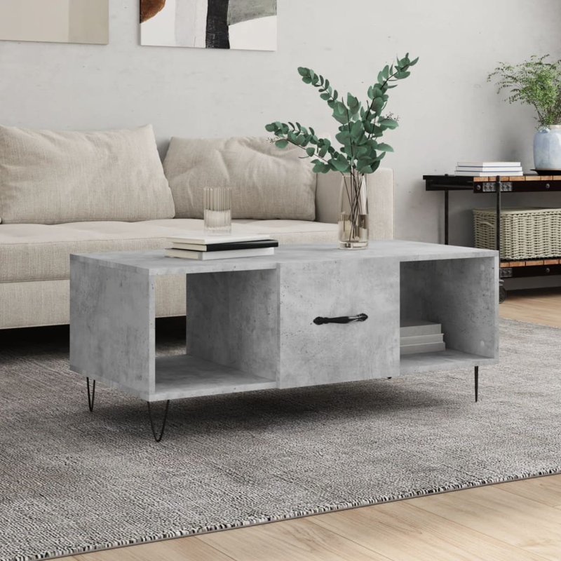 Holmdel Four Leg Coffee Table with Storage, Concrete Grey