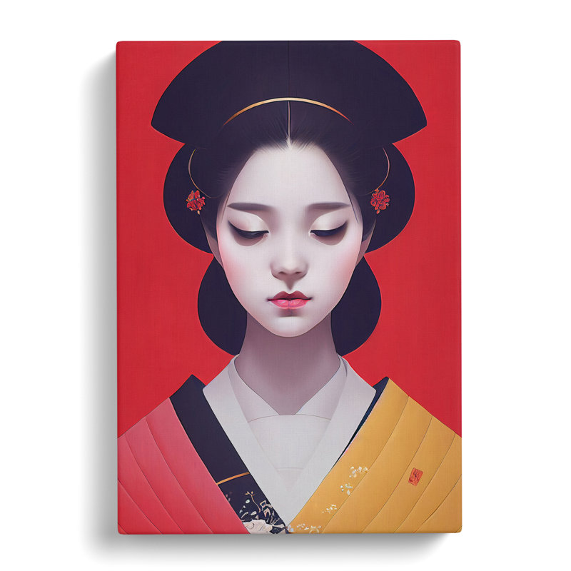 XV1022-3419X Peaceful Geisha - Print, No Matte, 50cm H x 35cm W, Wrapped Canvas