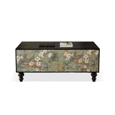 47.24" Black Solid Wood Rectangular Coffee Table