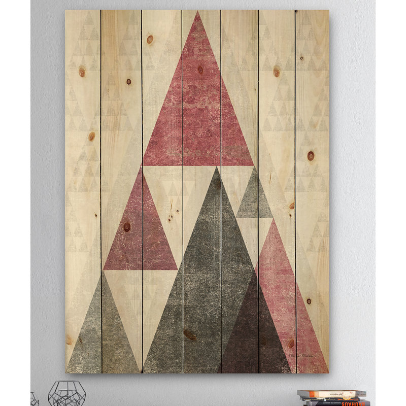 Triangles géométriques roses II - reproduction de style Mid-Century moderne sur bois de pin naturel