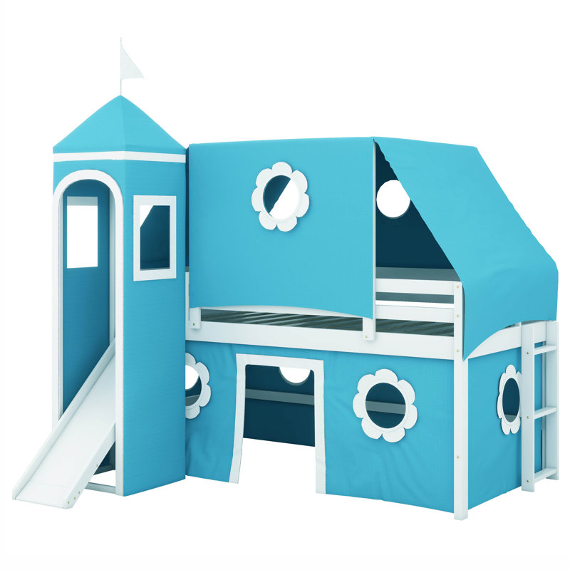 Lit pour enfant avec tente et tour Ramet, Bleu, Simple