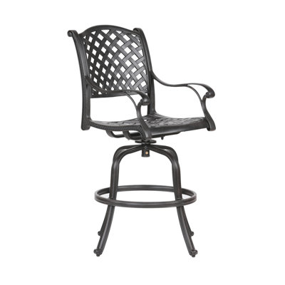 Two Cast Aluminum Counter Stools With All - Weather Cushions, Powder Coated Frame Finish, And Rust Resistance Property, Perfect For Outdoor Relaxing Zone, Seat Back Swivel Stool Of 2, Dark Brown
