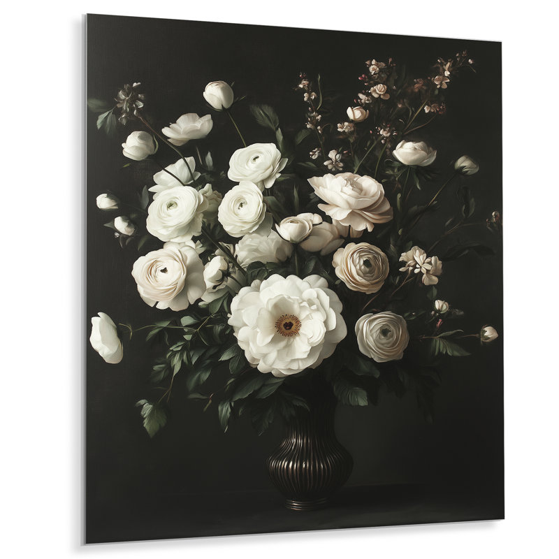 Bouquet hollandais ivoire - Impression d'art mural en métal à motif floral, H 44 po x l 34 po