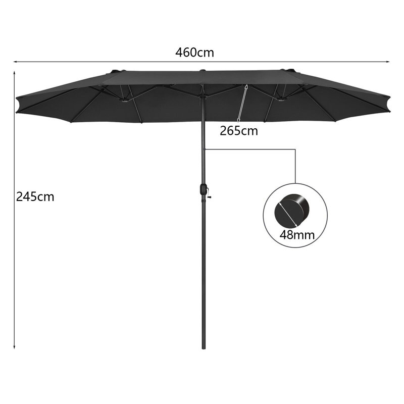 460 cm W X 265 cm D Lighted Balcony Parasol with Crank Lift, Grey