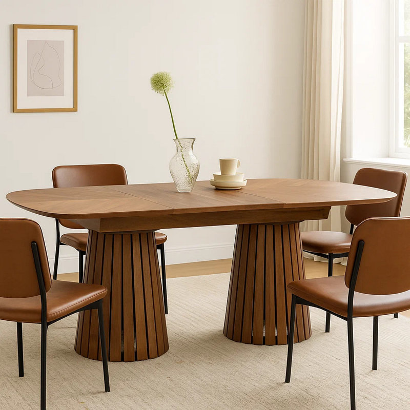 Table de salle à manger Cid Naj, plateau extensible 95-118 pouces, bois de noyer brun