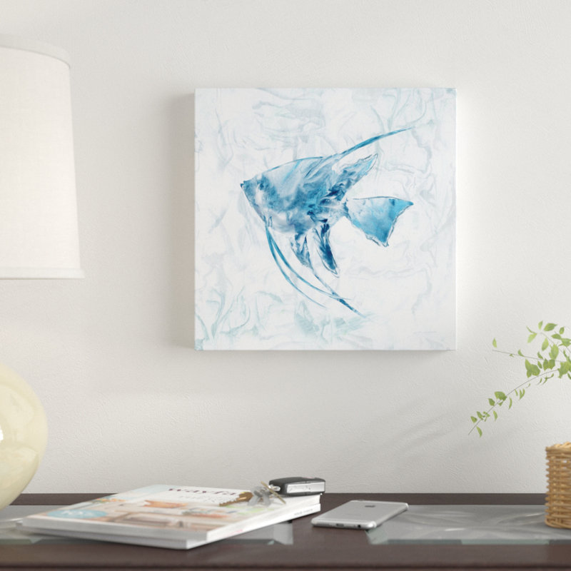 «Blue Marble Tropical Fish», impression sur toile, H 12 po x l 12 po x P 0,75 po, Toile tendue, Pas de tapis