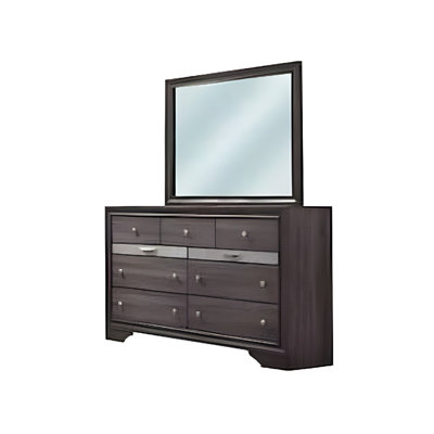Ensemble de chambre avec grand lit 4 pièces Cevy avec commode, détails argentés, bois gris
