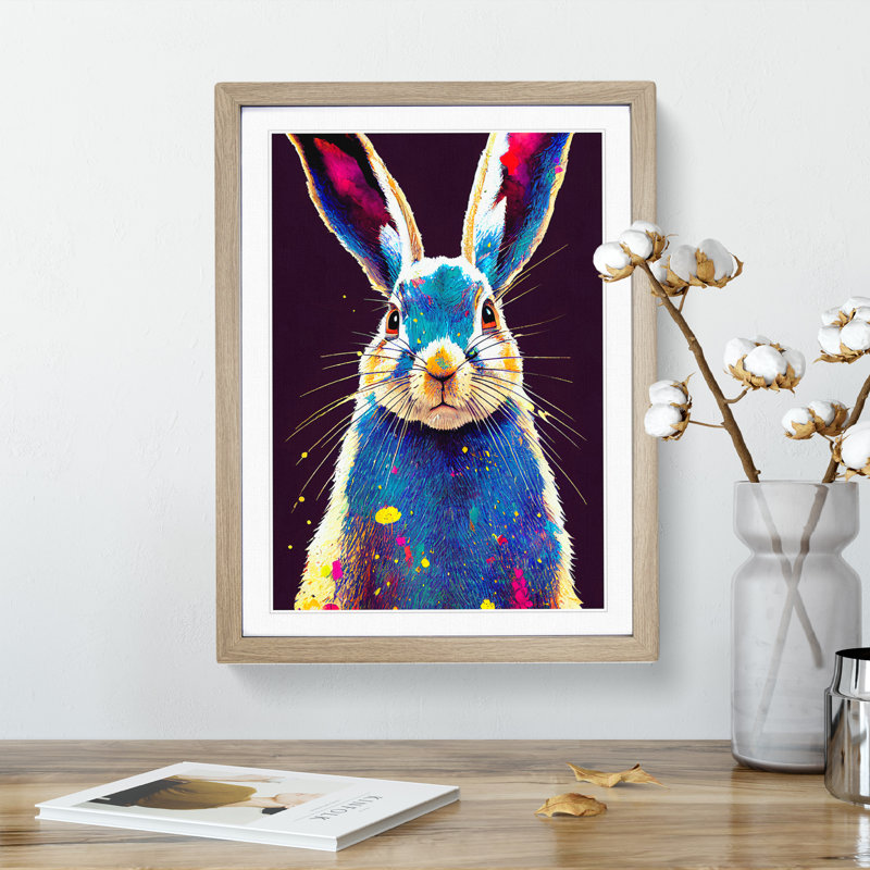 Hare No.2 Abstract 1 Piece Single Picture Frame Painting, 46cm H x 34cm W x 2cm D, Oak