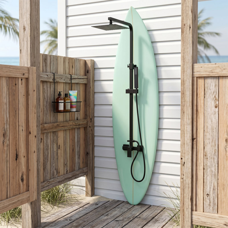 Système de douche d'extérieur mural avec pomme de douche à pluie 10 "et douchette à main, valve en laiton massif, Matte Black