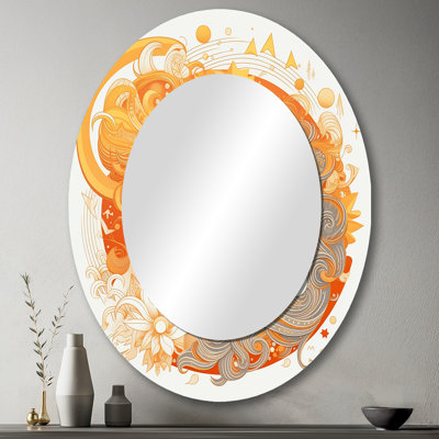 Couple s'embrassant au soleil Illustration rétro II - grand miroir mural ovale sur métal