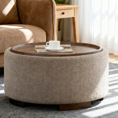 30" Round Storage Ottoman with Flip-Top Lid, Hidden Storage Compartment, Accent Stool for Living Room