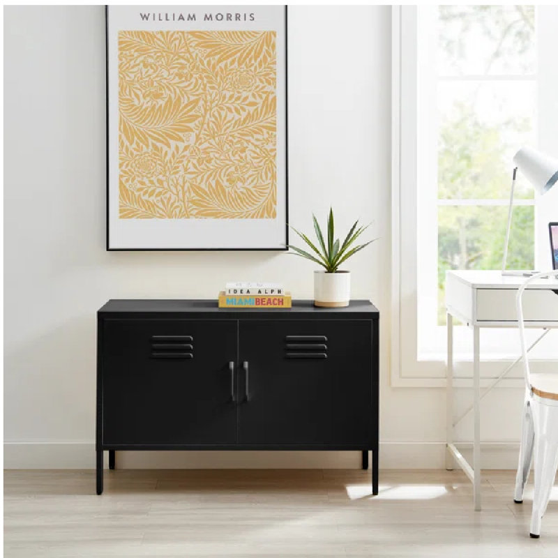 Anouck Metal Two Door Locker Style Sideboard - Bold Colour Modern Industrial Style, Black