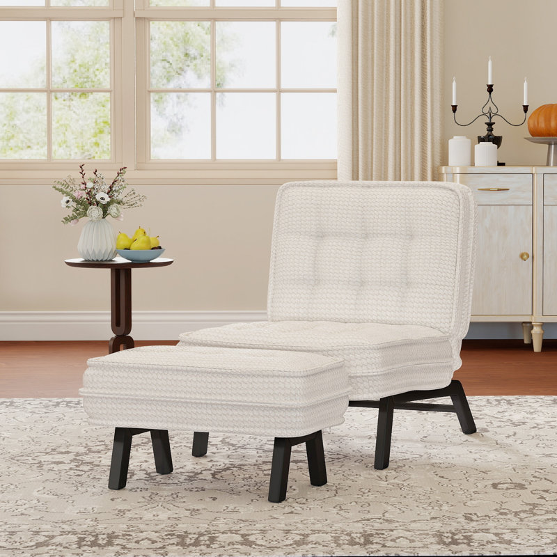  25.98'' Wide Modern Soft Upholstered Accent Chair With Adjustable Backrest And Ottoman, Beige