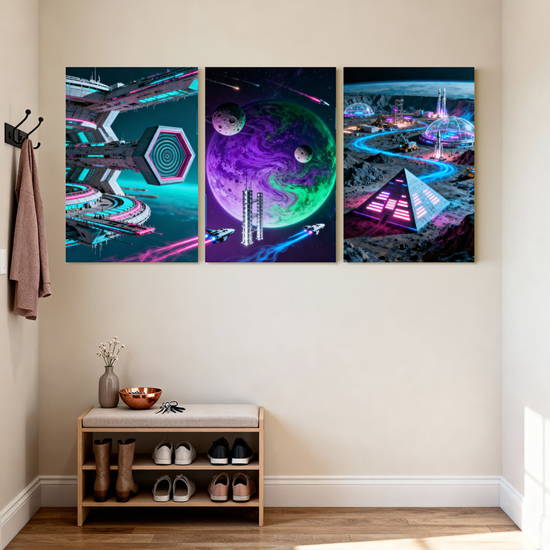 Fantasy & Sci-Fi Station spatiale, ensemble de 3 impressions sur toile, H 18 po x l 36 po