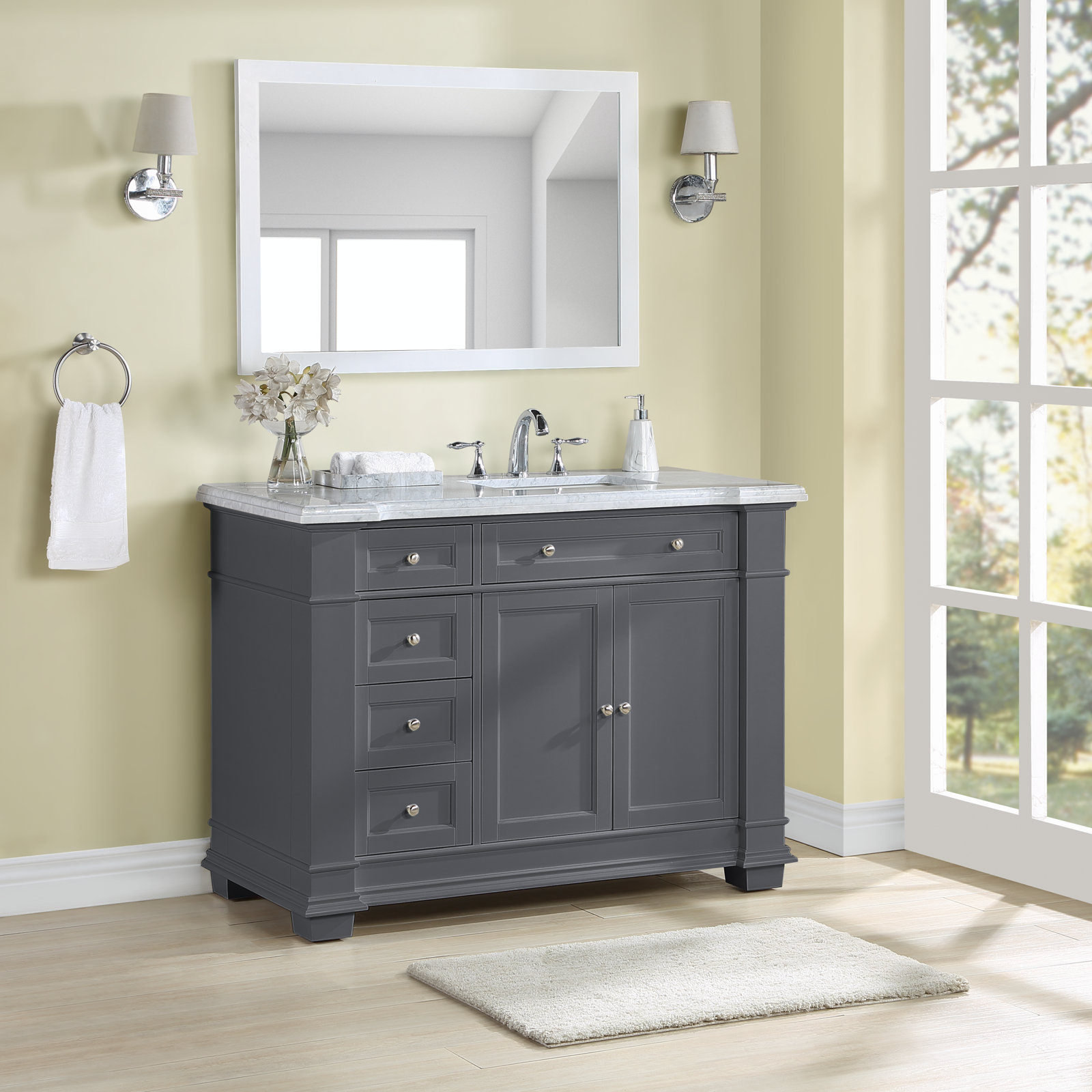 Rea 48" Carrara Marble Single Bathroom Vanity, Gray