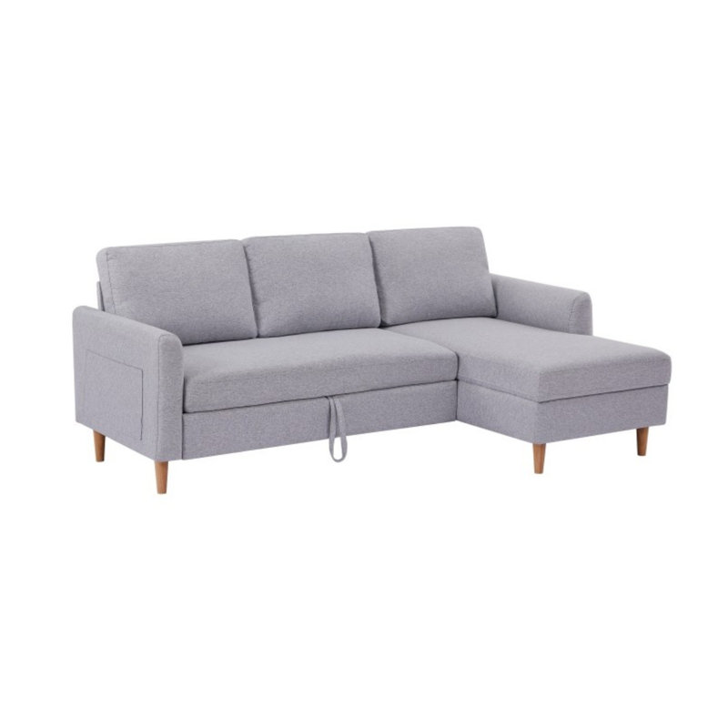 Adjustable L-Shaped Sofa Bed With Chaise, Light Gray Fabric