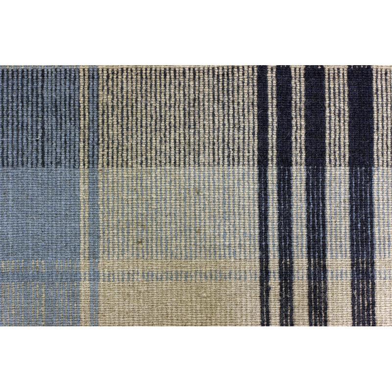 Tapis beige / bleu en laine / coton tissé à la main Pickering, Rectangle 2 pi x 4 pi