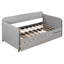 Lit simple, lit gigogne gris rembourré, support à lattes en bois, design tendance, lit de jour avec solution pour économiser de l'espace, ensemble, doux, cadre-189818403