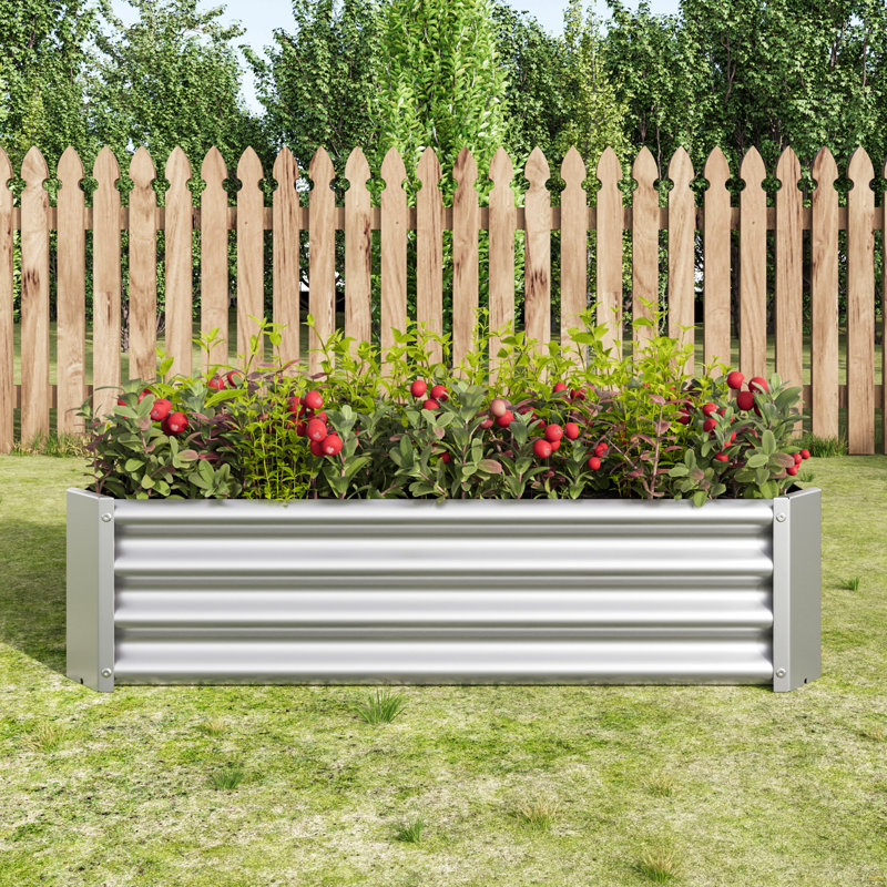 2PCS Lit de jardin surélevé en métal argenté 4 × 2 × 1Ft, pot de fleurs surélevé rectangulaire pour plantes à fleurs, herbe à légumes