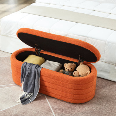 Banc de rangement luxueux orange - Rehausse le décor de votre espace de vie avec un revêtement doux qui rehausse l'ambiance de la pièce