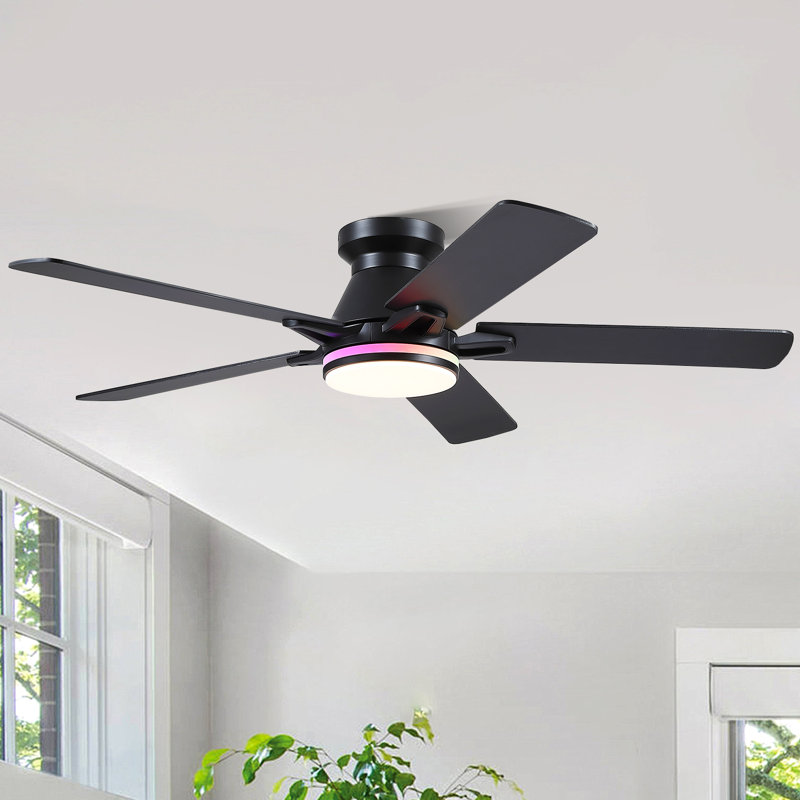 Ventilateur de plafond 52 po à 5 pales avec ensemble d'éclairage DEL et télécommande, Noir - rouge, vert et bleu, 52"